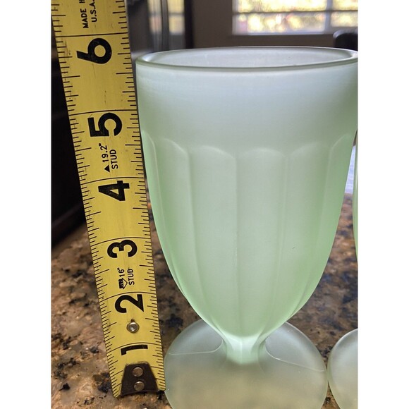 Vintage Jade Green Fogged Glass Pitcher & Goblet Lot of 5 MINTY Rare - Picture 8 of 10